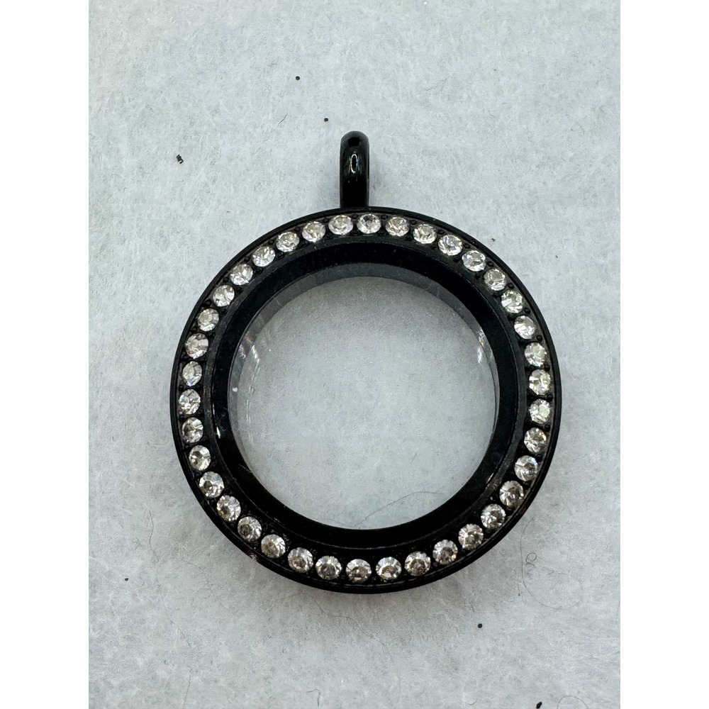 Origami Owl Black Crystal Round Glass Memory Locket Pendant Charm